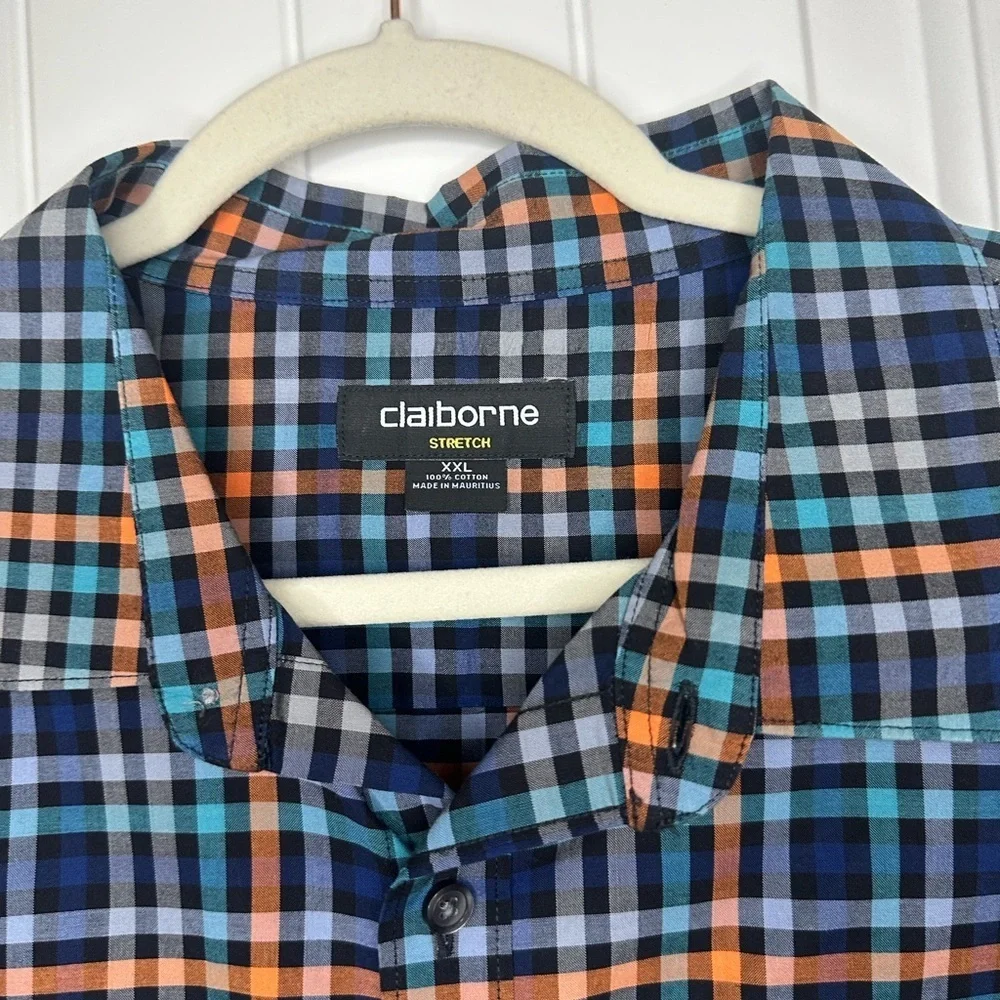 Claiborne Blue and Orange Casual Button Down Shirt - Picture 2 of 4